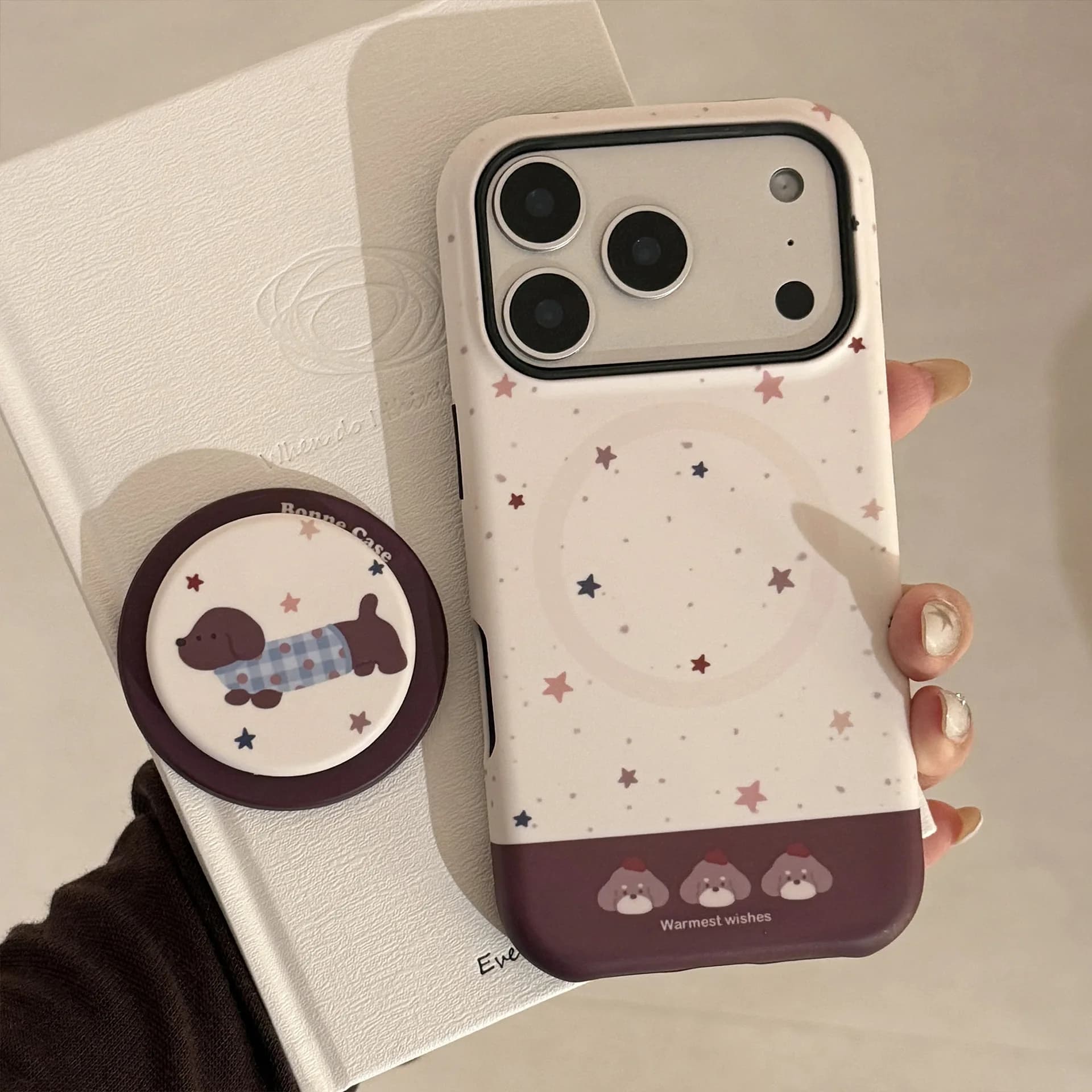 Custodia per telefono con staffa magnetica per cuccioli di stelle del fumetto coreano per iPhone 17 Air 16 15 14 13 12 11 Pro Max Plus Cover rigida antiurto