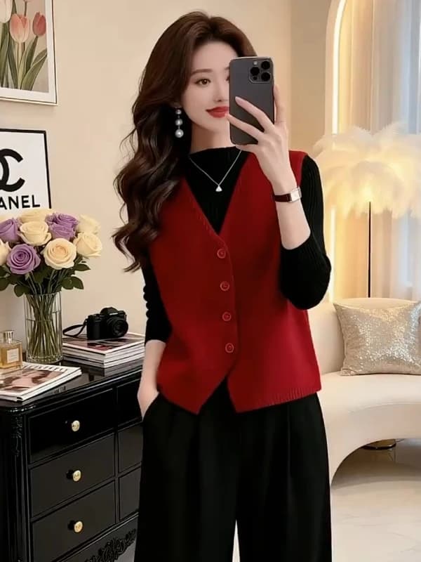 Stylish Red V-necked T-Shirt V-Shirt by Women, Fashion Spring Shoulder, Plus Size, Hide Cloth, Stylish Top with V-neck, Style for Communalism
