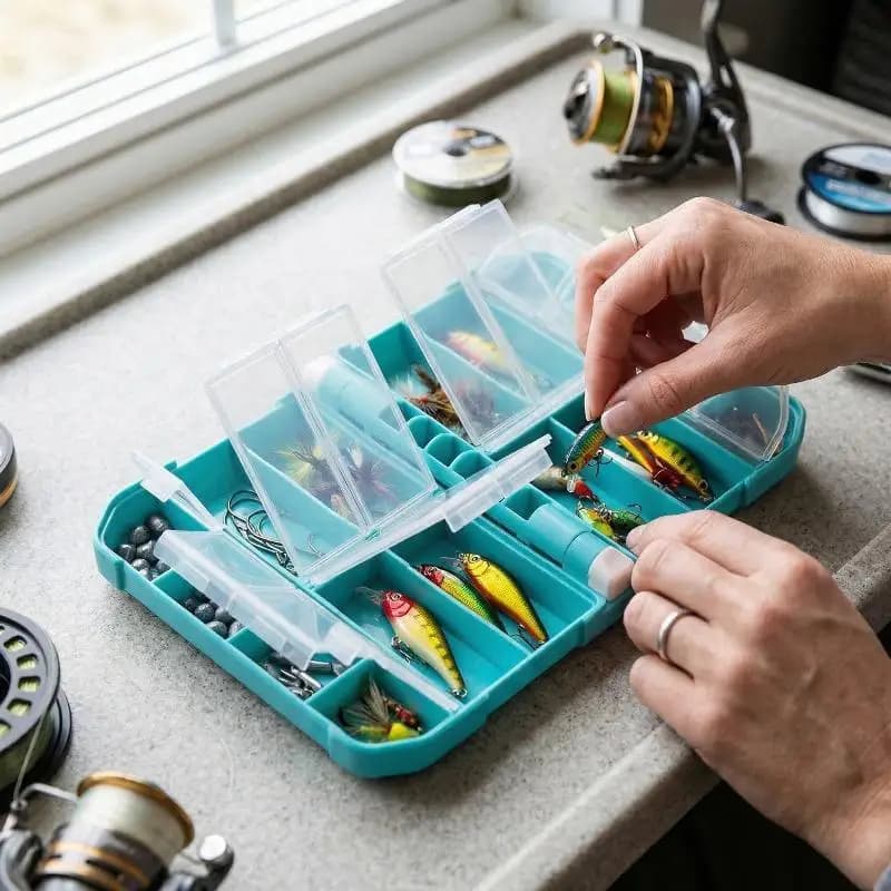 Scatola porta attrezzi da pesca impermeabile con divisori rimovibili, grande capacità, facile da trasportare per diversi esche e ami