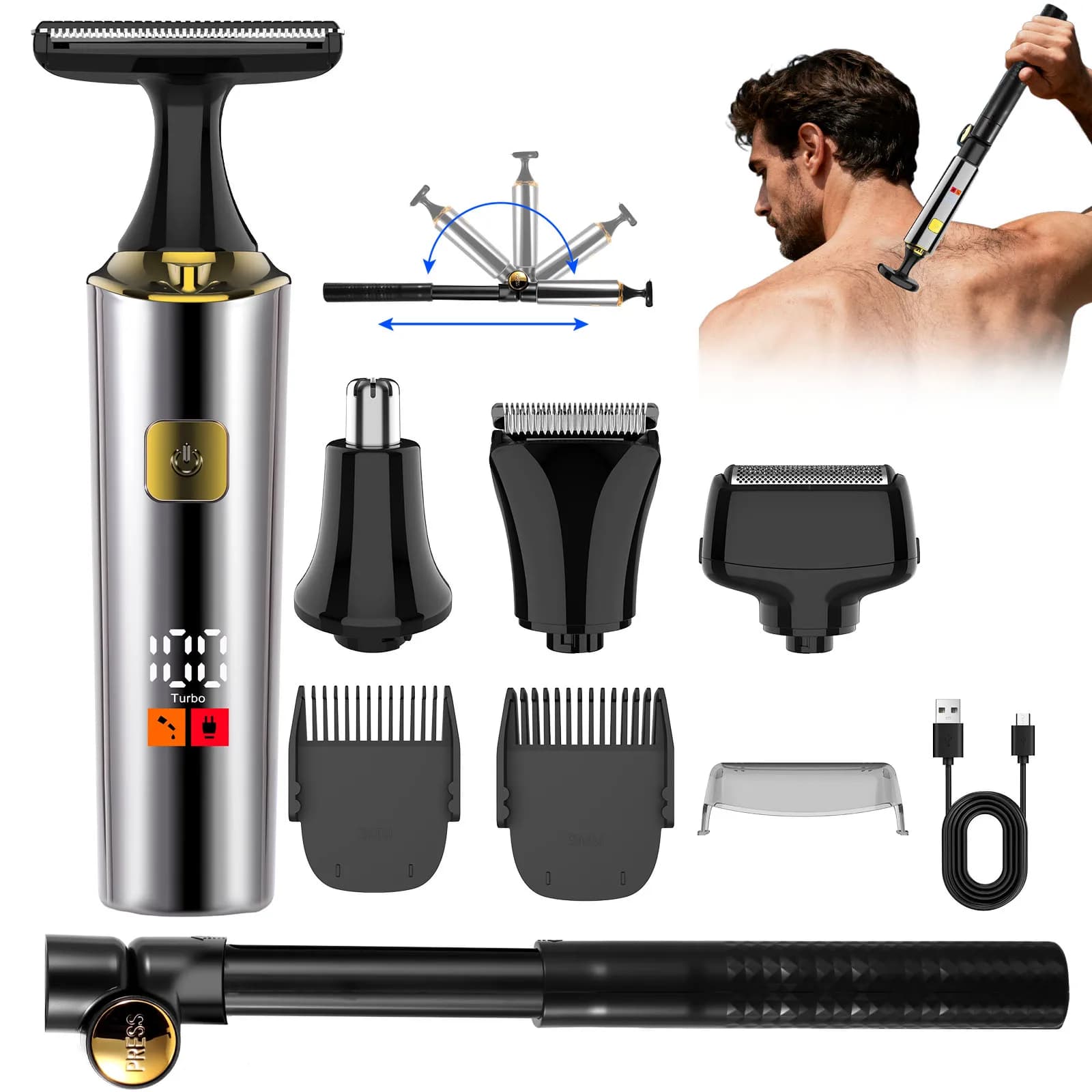 Hatteker Electric Rechargeable Full-Body Trimmer for Men Shaver Grooming Clipper Adjustable Personal Hygiene Hair Removal Device
