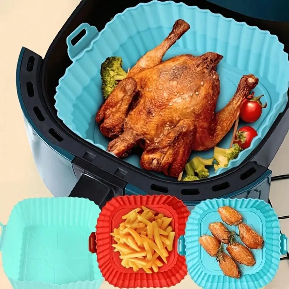 Set di 3 Rivestimenti Riutilizzabili in Silicone per Friggitrice ad Aria, Accessori per AirFryer