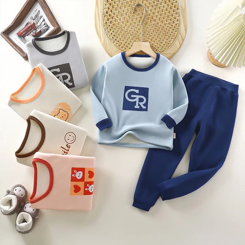 Set di biancheria intima termica per bambini Ragazzi Ragazze Abbigliamento autunnale imbottito Pantaloni a caduta Pigiama autunnale e invernale addensato per bambini
