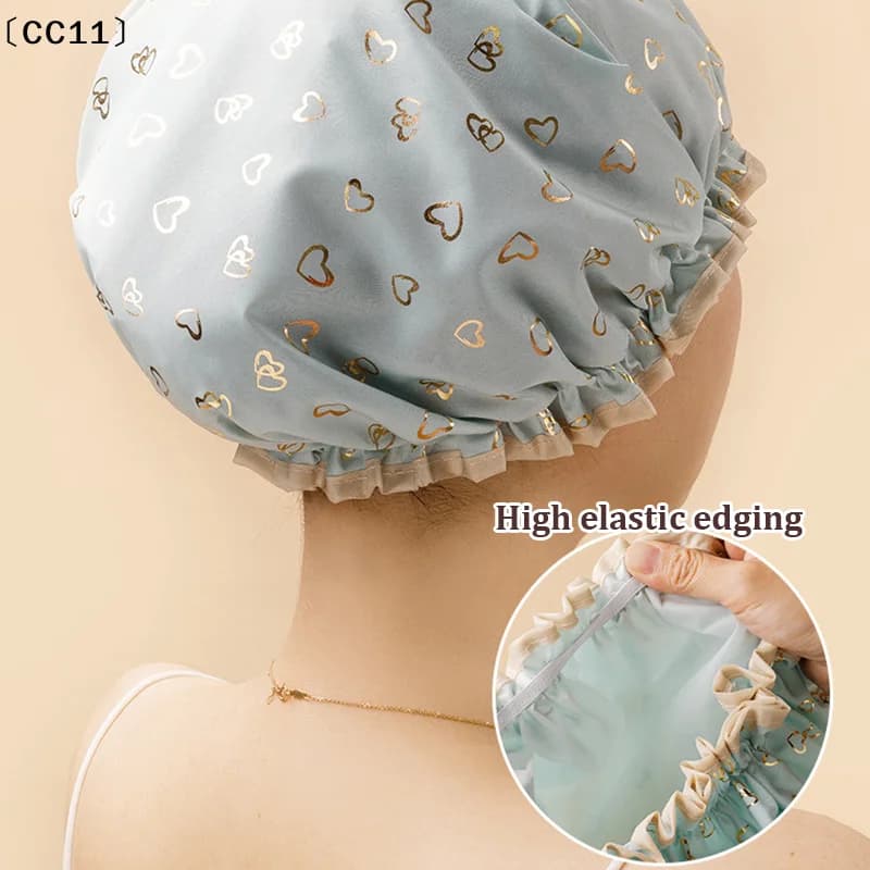 1 pezzo Cuffia da doccia impermeabile a doppio strato, elastica, per donna, accessori per il bagno, cuffie per shampoo, cappello da bagno〔CC11〕