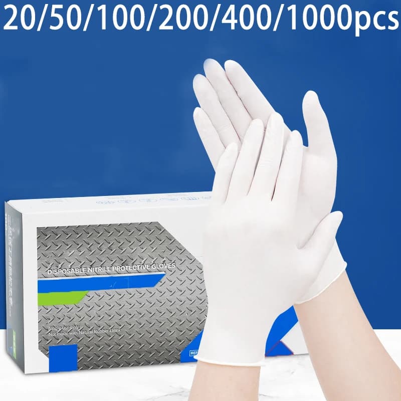 20/50/100/200/400/1000 pezzi guanti in nitrile bianco, guanti domestici resistenti all'olio, pulizia cucina, giardinaggio, tinture per capelli, tatuaggi