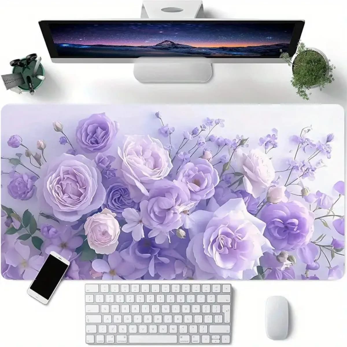 Elegante Tappetino per Mouse da Gaming con Motivi Floreali in Viola, Rosa e Lilla, Superficie Morbida Antiscivolo in Gomma per Ufficio, Laptop e Computer