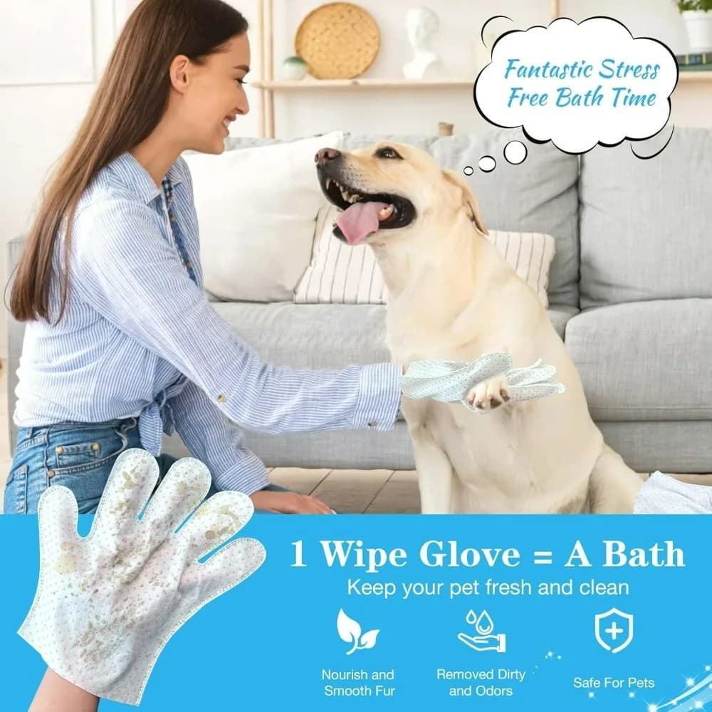 Guanti per la pulizia del cane Salviette 15 pezzi Deodoranti Guanti da bagno monouso per toelettatura animali Extra spessi, Shampoo senza risciacquo Pulizia a secco