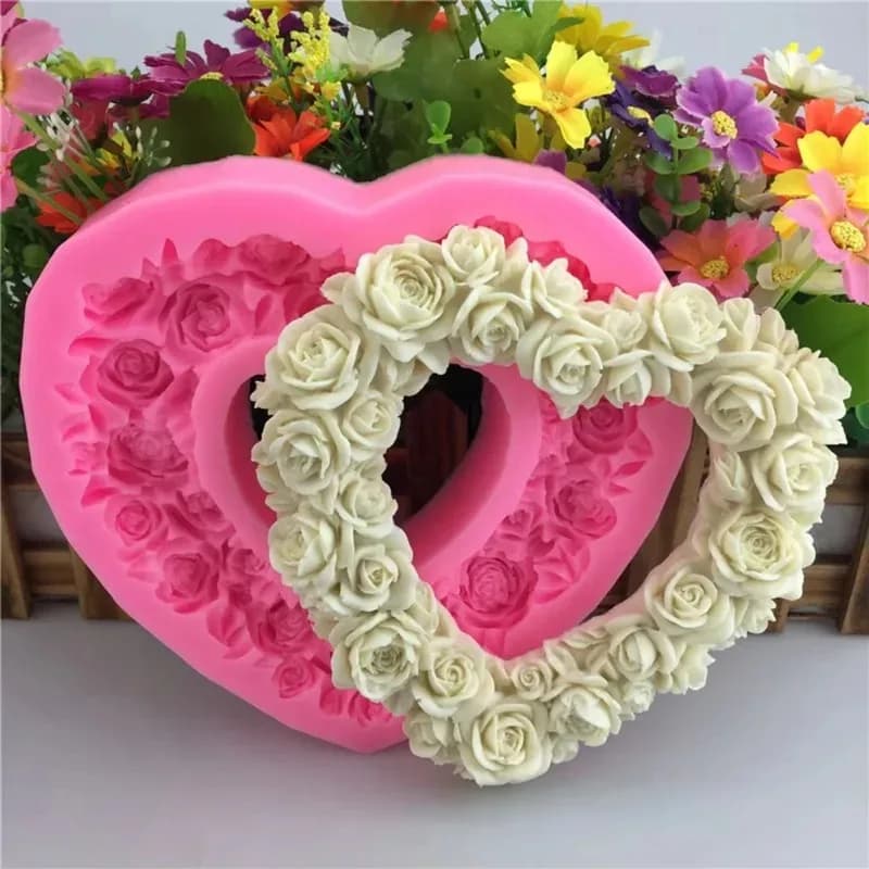 Nuovo Stampo in Silicone a Forma di Cuore con Ghirlanda di Rose per Fondente, Cioccolato, Caramelle, Decorazioni per Torte, Utensili da Pasticceria, Stampo per Sapone, Resina e Argilla Polimerica