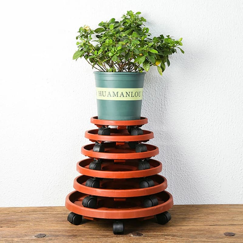 Removable Plant Stand Flower Pot Tray With Universal Wheels Breathable Heavy Rolling Flower Pot Rack Circular Flowerpot Tray