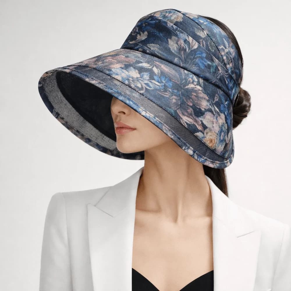 Cappello da Pescatore Anti-UV Regolabile con Parte Superiore Aperta, in Poliestere Traspirante, con Rete a Foglia e Ampia Tesa, Protezione Solare UV