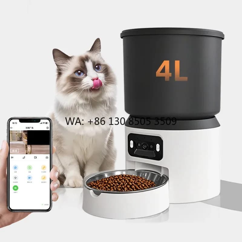 4L Plastic Solid Dual-Frequency Automatic Pet Feeder Smart Dog Cat Bowl with Timer Monitoring Wide-Angle View Dog Food Dispenser