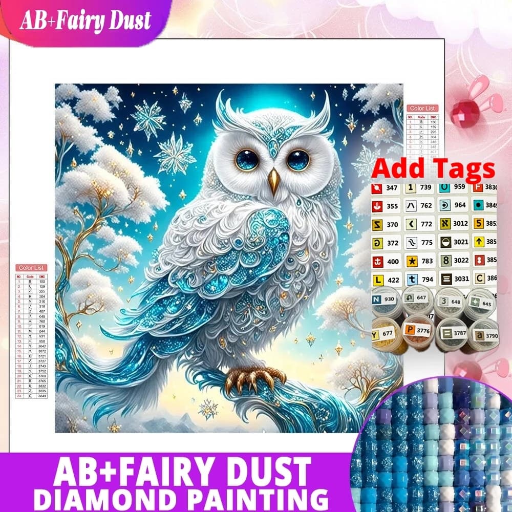 Fairy Dust AB Comes with DMC stickers Owl Diamond Painting Tree DrillMosaic Cartoon Embroidery Animal Decoration Living Room