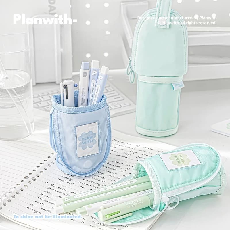 Mini astuccio pieghevole portatile con trifoglio Portapenne stabile Organizzatore da scrivania appendibile Forniture per ufficio scolastico multifunzionali
