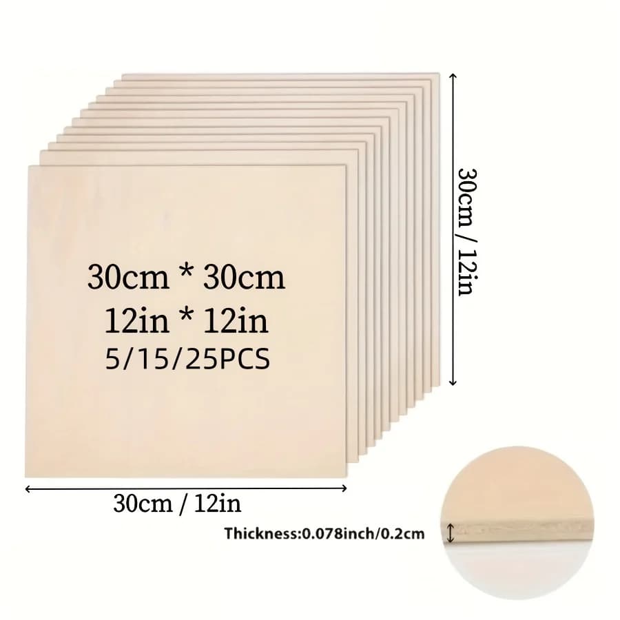 12x12 inch handcrafted wooden table made of 2 mm thick plywood with smooth surface. Square wooden board is used for laser cutting