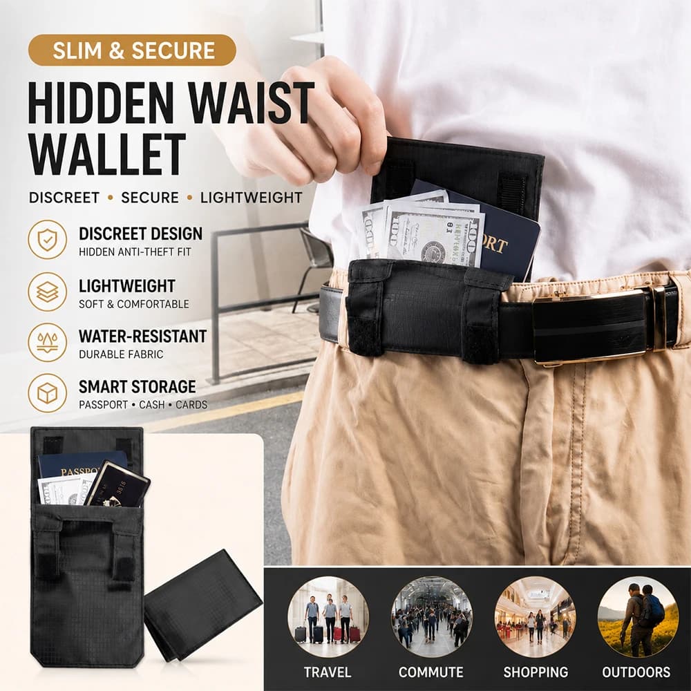 Conceal Anti-Theft Wallet Belt Bag RFID Blocking Wallet Travel Pouch Simple Small Coin Pouch for Credit Card ID Cash Passport