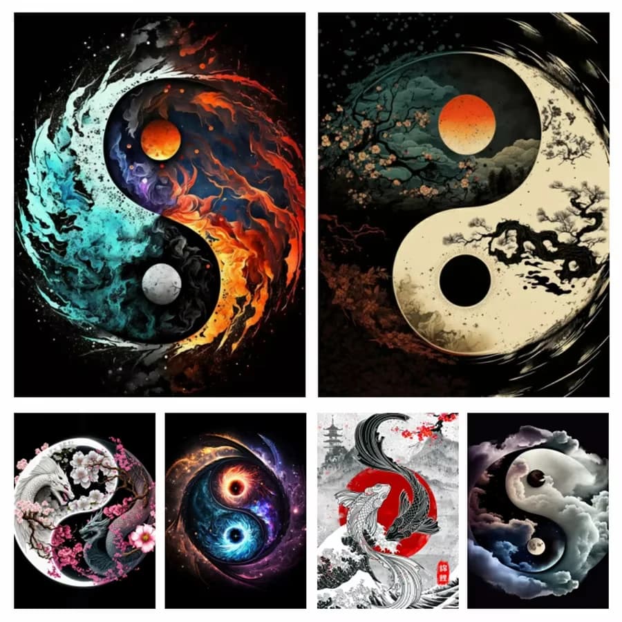 1 Pezzo Quadro Senza Cornice Yin Yang Albero Paesaggi Tai Chi Pittura Diamante 5D Nuova Collezione Set Motivi Fai da Te Ricamo Completo con Diamanti Mosaico