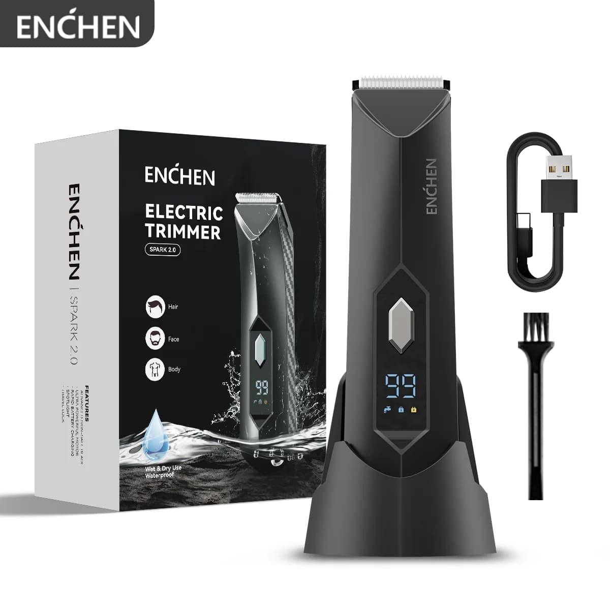 ENCHEN Spark 2.0 Trimmer for the care of groin and body 100% waterproof 90 minutes long life and rechargeable with digital display