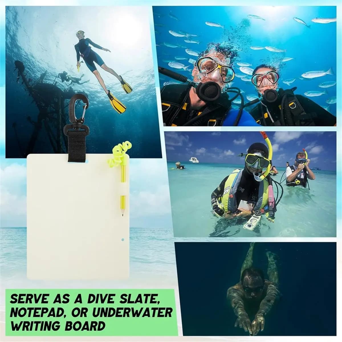 T22C Dive with Pencil and Clip for Underwater Communication Diving Writing Board Underwater Notepad for Snorkeling