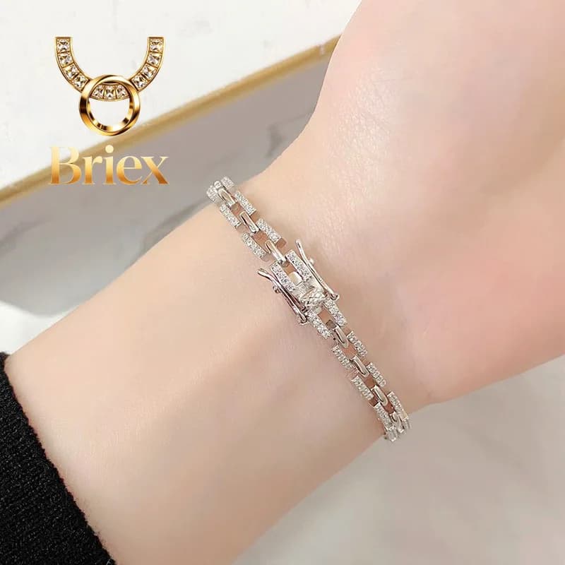 Bracciale da donna Briex Jewelry di lusso in platino massiccio PT950 con moissanite e diamanti, bracciale a catena cubana semplice e di nicchia per donna