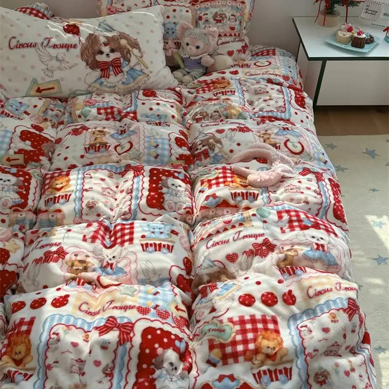 Set di Biancheria da Letto in Quattro Pezzi in Morbido Velluto di Latte, Caldo e Accogliente, con Motivo a Pera, per Feste Natalizie, Autunno e Inverno