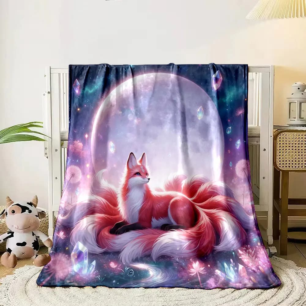 Coperta Calda con Stampa di Volpe a Nove Code da Sogno, per Adulti e Bambini, Morbida e Confortevole, Adatta per Casa, Viaggi e Auto, per Tutte le Stagioni