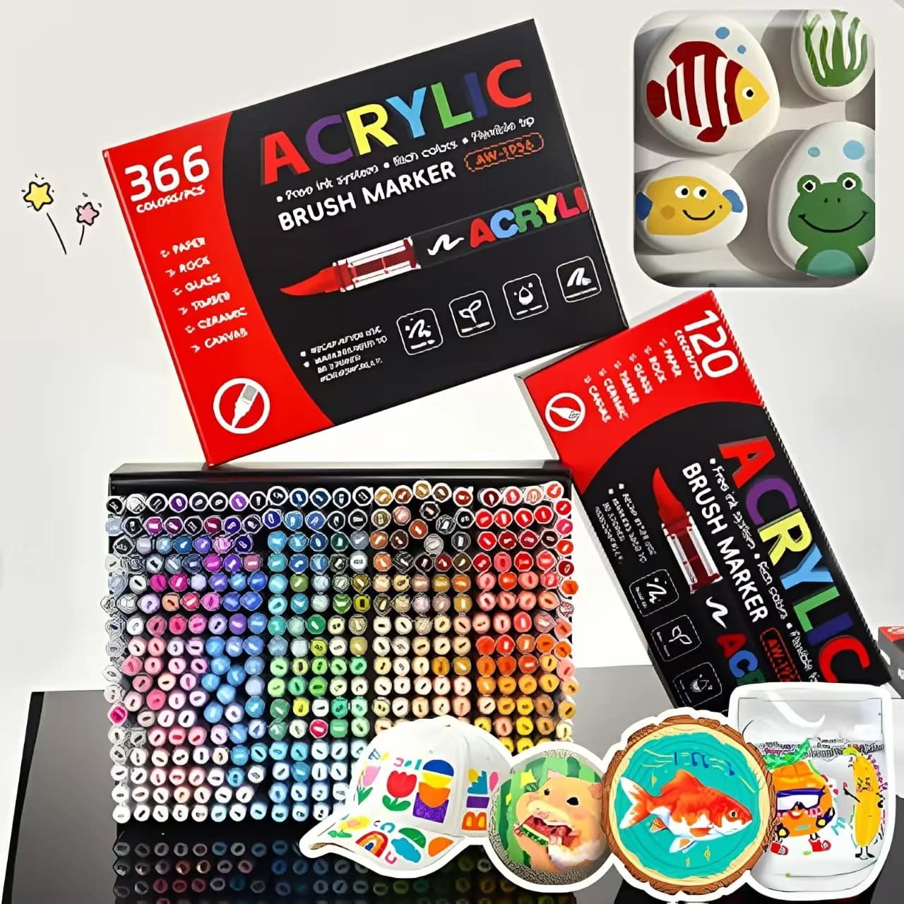 Set di 366 Pennarelli Acrilici — Asciugatura Rapida e Impermeabili per Rocce, Legno, Tela, Vetro, Ceramica e Progetti Artistici, Regalo per Bambini