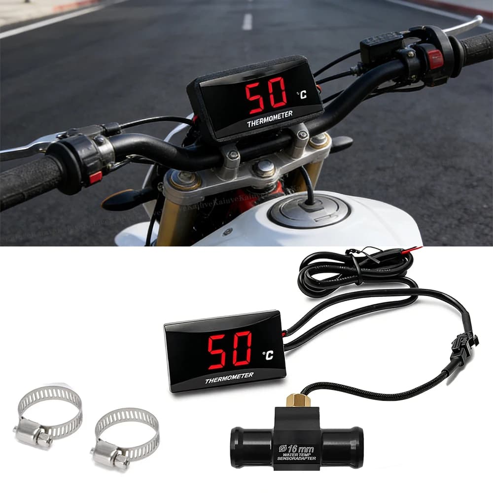 Termometro Universale Mini Digitale Rosso per Moto Yamaha Honda Kawasaki Suzuki con Sensore da Corsa