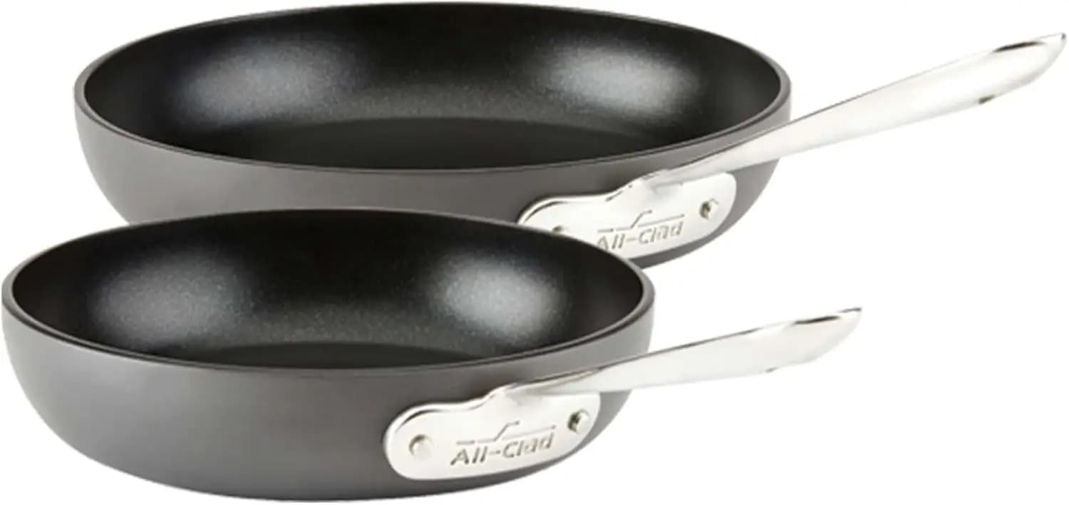 Set of 2-piece HA1 hard anodised non-stick pans, 8 and 10 inches, induction safe and oven up to 500 ° F, Black dishwasher washable
