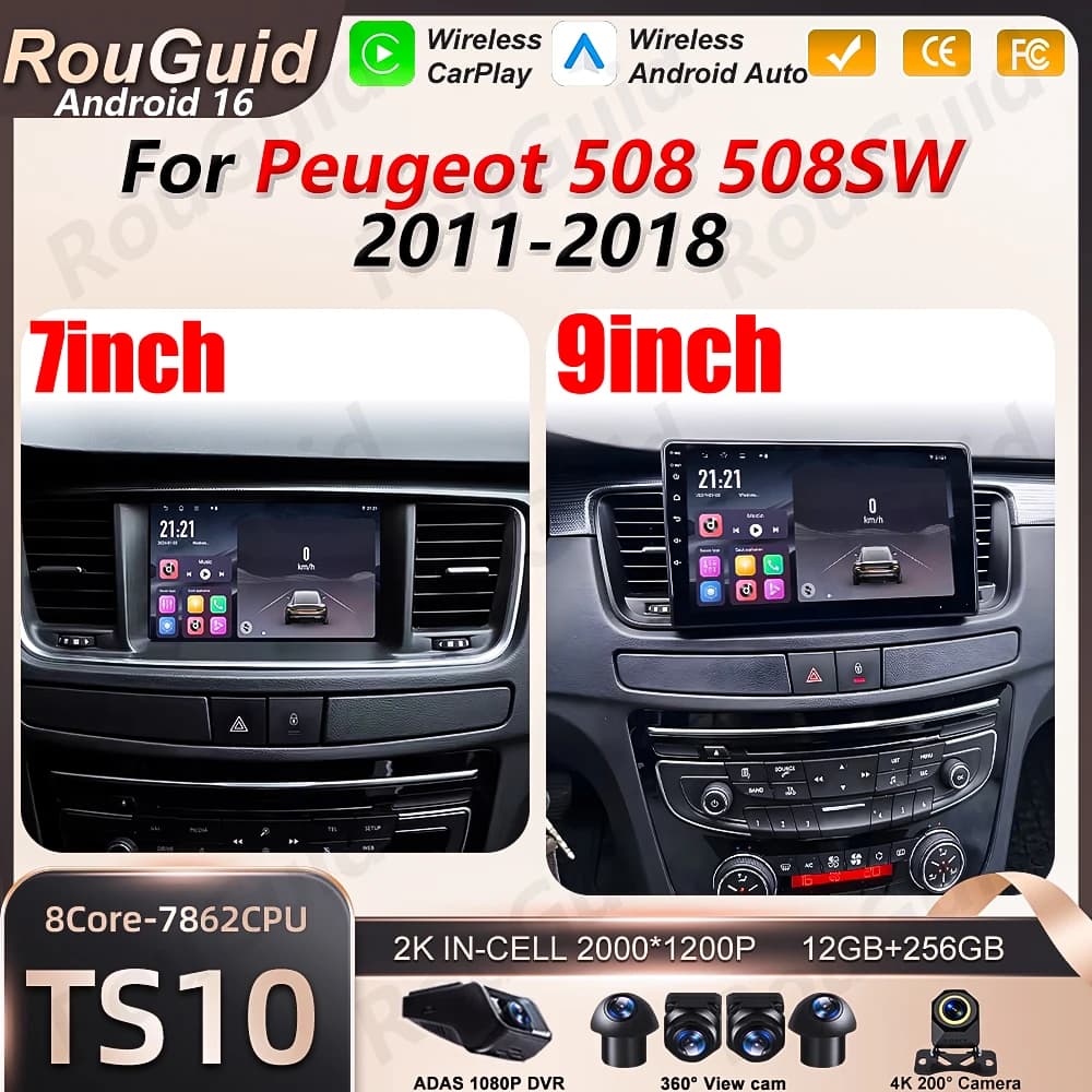 Autoradio Android 16 per Peugeot 508 508SW 2011-2018 con Carplay Wireless, Lettore Multimediale Video e Sistemi Intelligenti per Auto