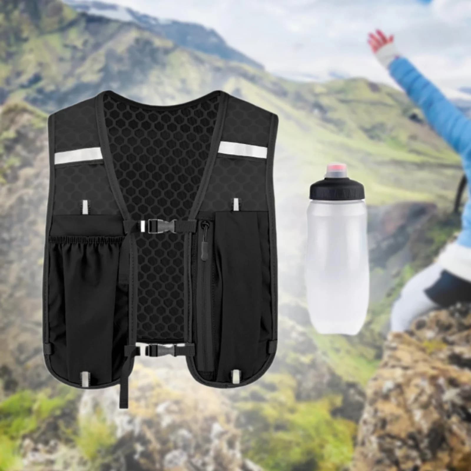 Zaino Idratazione per Trail Running, Gilet Sportivo Leggero in Nylon con Strisce Riflettenti per Arrampicata e Ciclismo