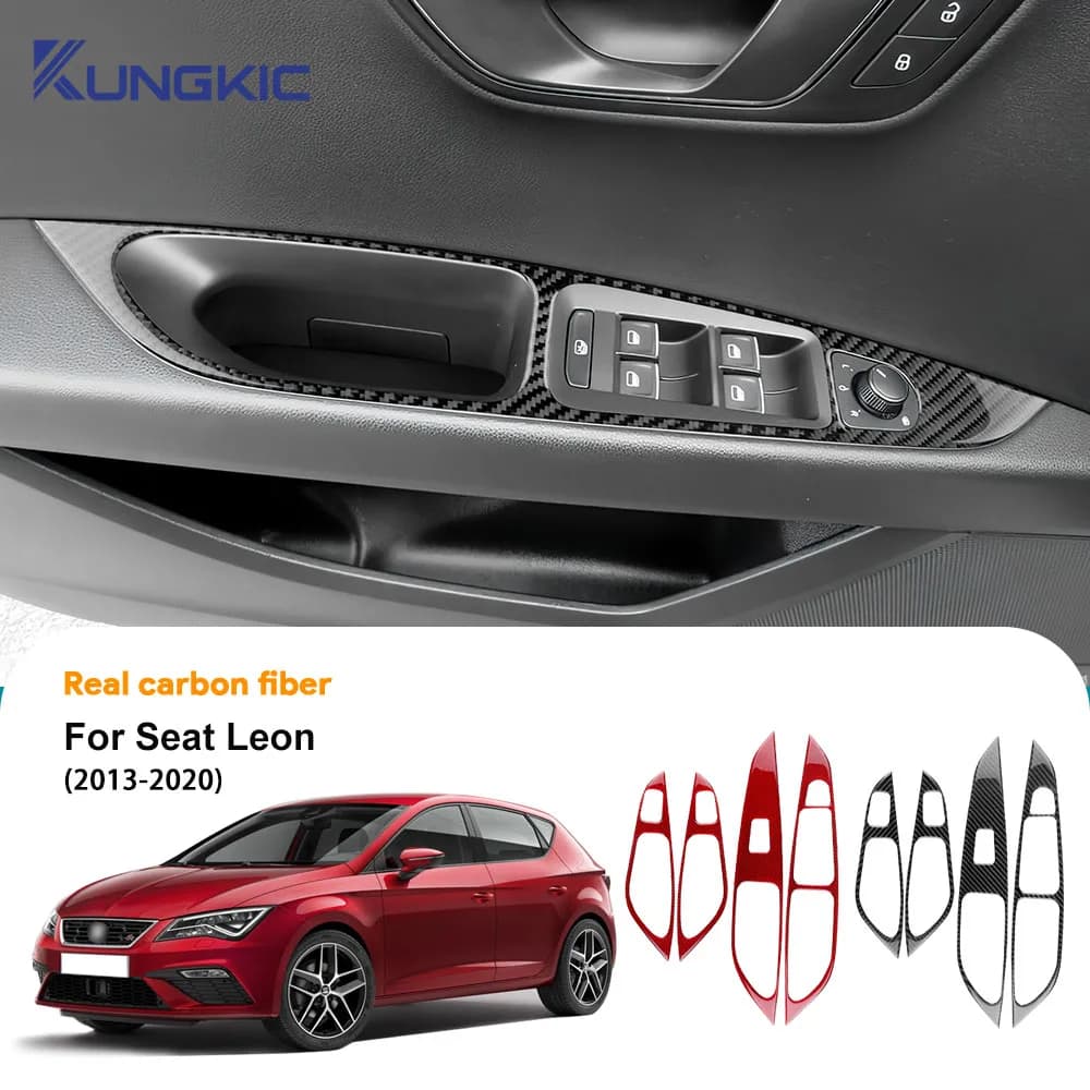 Adesivo Decorativo in Vera Fibra di Carbonio Morbida per Pannello del Telaio Alzacristalli Seat Leon 2013-2020 MK3 5F