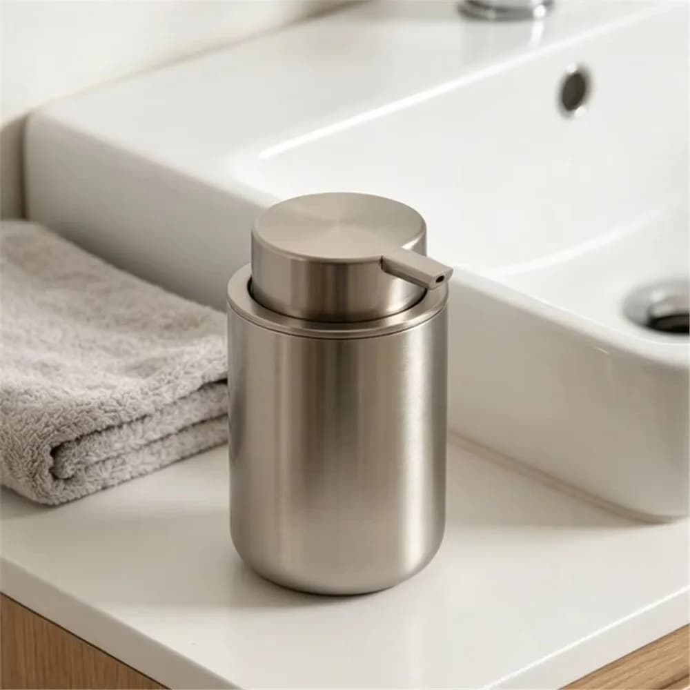 250ML Stainless Steel Soap Pump Easy To Press Refillable Lotion Dispenser Cylindrical Liquid Hand Soap Dispenser For Daily Use
