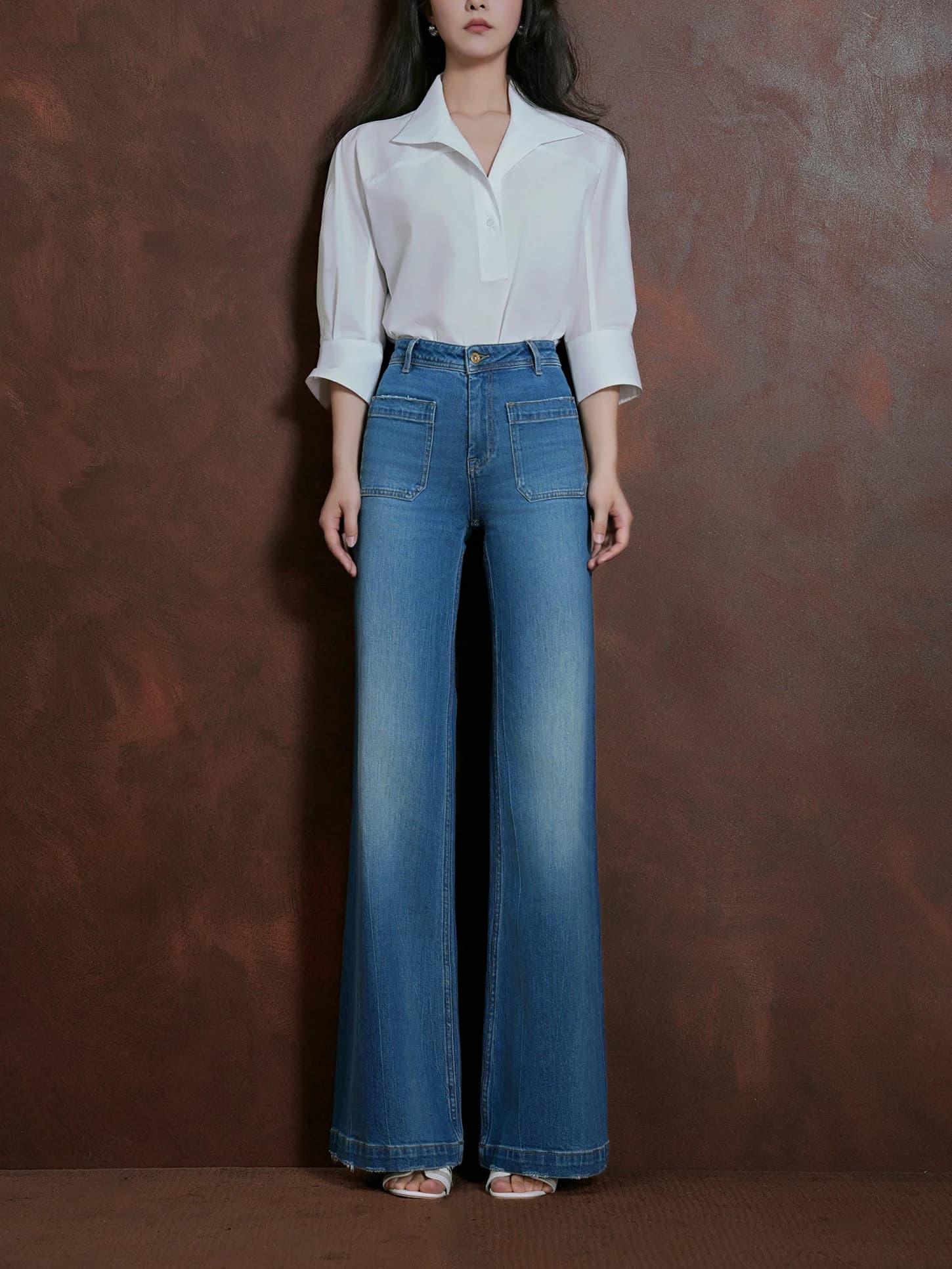 High Quality Retro Wide Leg Pants Women's Loose Jeans Double Pocket Design Comfortable Fit Cotton Blend Resistant to Deformation