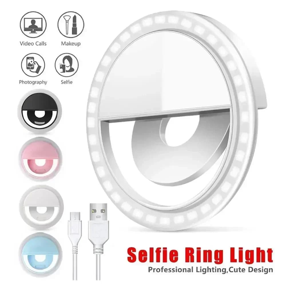 Luce ad Anello LED per Selfie con Clip per Telefono, Lampada Portatile USB Ricaricabile, Flash LED per Selfie e Fotocamera per Smartphone
