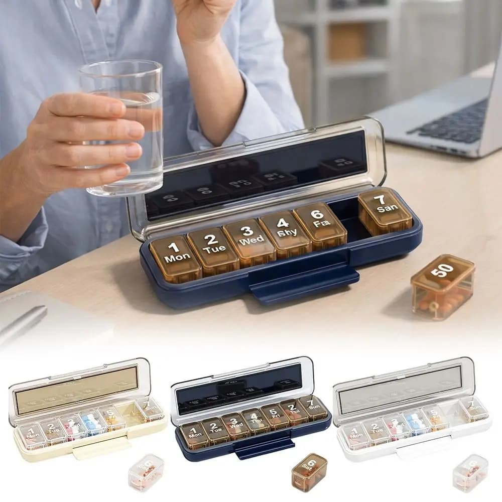 Organizzatore settimanale per pillole resistente alla polvere, contenitore per pillole da viaggio a tenuta d'aria, scatola porta pillole per kit di pronto soccorso