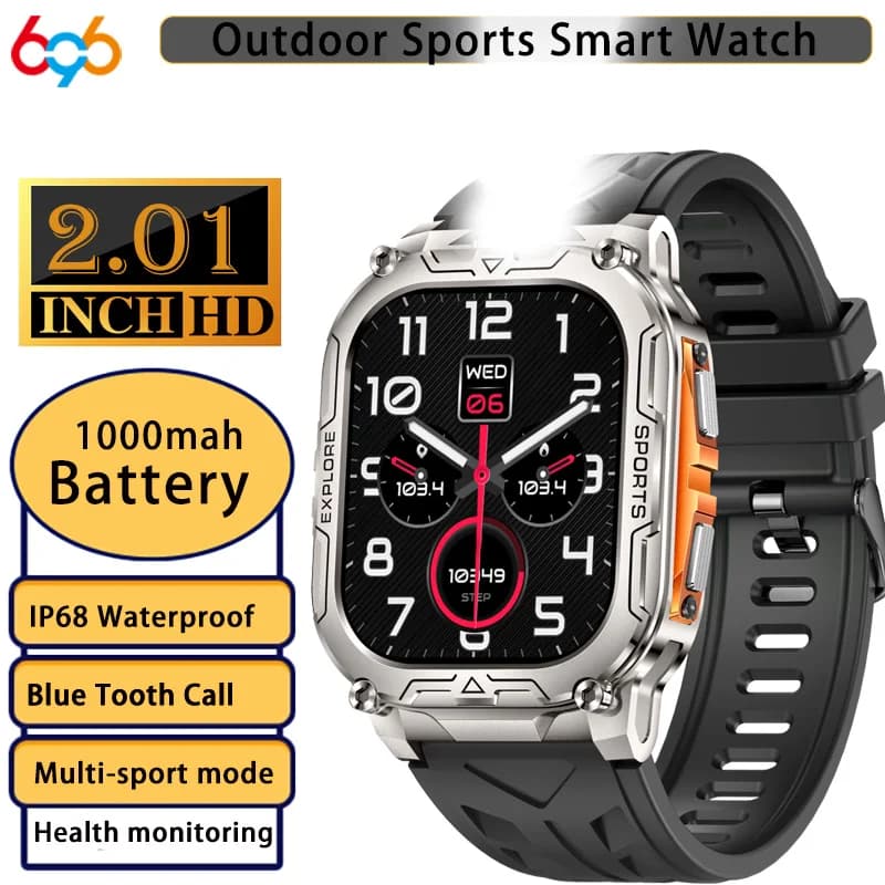 Smartwatch for Open Sports, 1000mAh Battery, Bluetooth Calls, Health Monitoring, IP68 Waterproof, LED Flashlight, Music, Weather