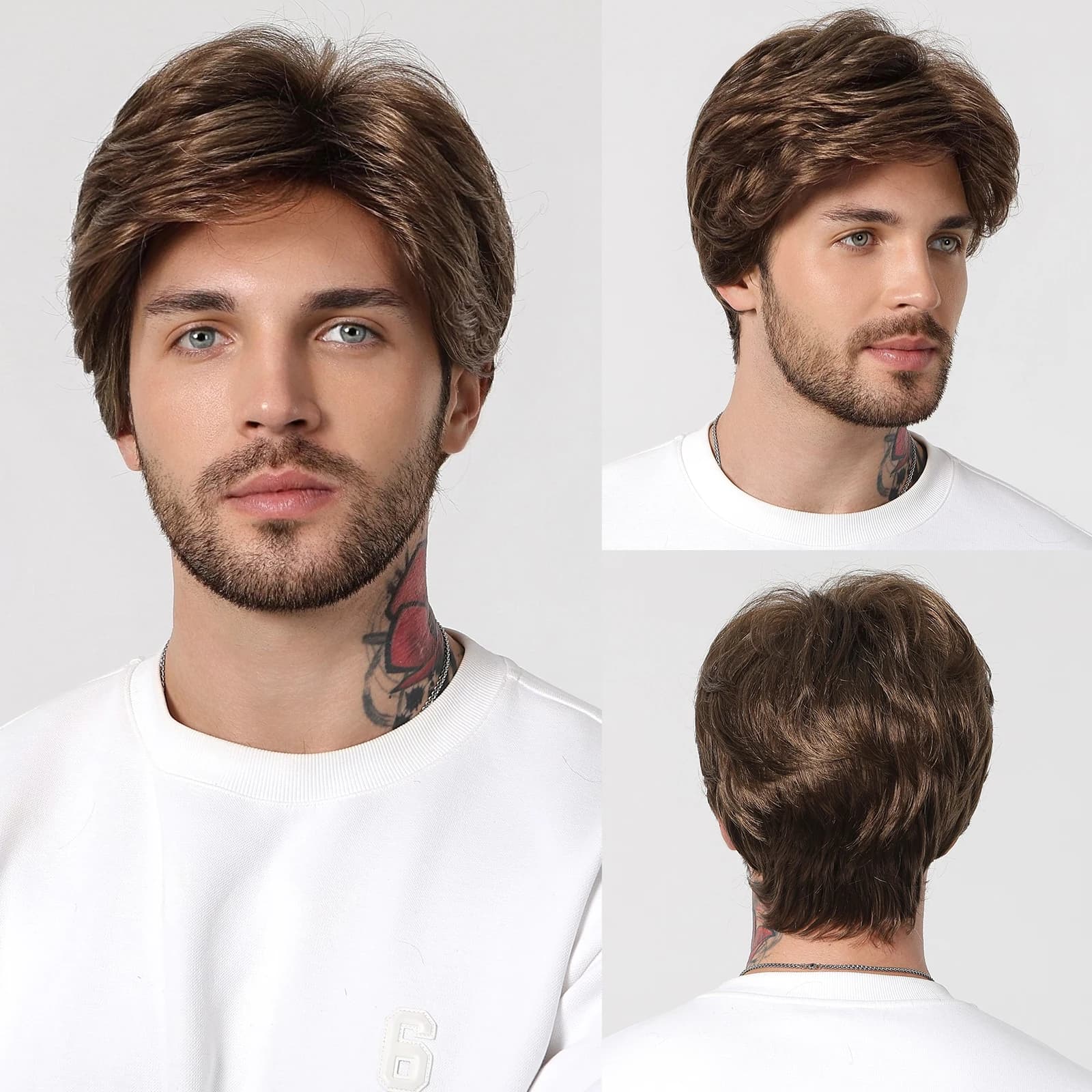 Parrucche sintetiche da uomo parrucche marroni Pixie Cut per uomo parrucche corte Softy parte laterale naturale capelli Cosplay giornalieri fibra a bassa temperatura