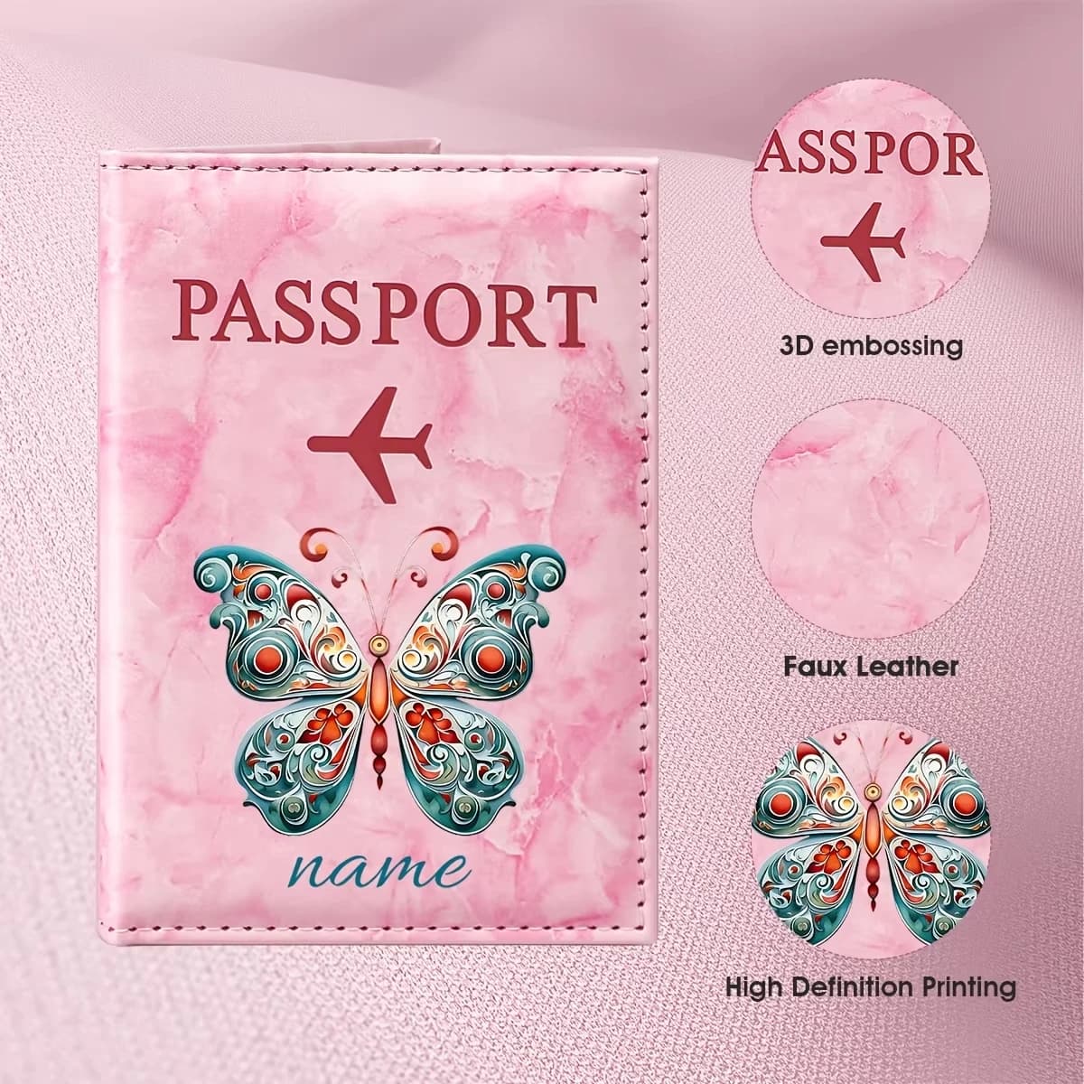 Custom Name Custom Butterfly Art Pattern PU Passport Holder, Featuring an Exquisite Painted Butterfly Design That Blends Vintage