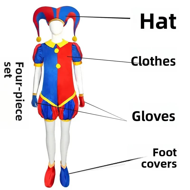 Pomni Cosplay Costume Anime Pomni Ragatha Cosplay Dress Cartoon Clown Uniform Halloween Carnival Costumes for Women Men Unisex