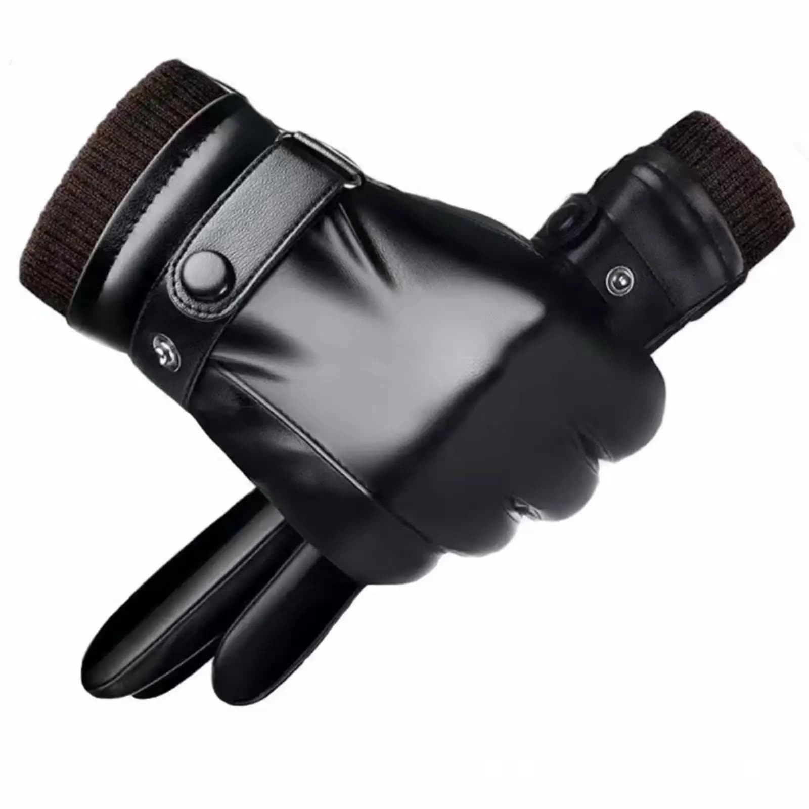 Guanti invernali in pelle nera da uomo Touch Display compatibile per ciclismo all'aperto Vera pelle di pecora Mantieni caldi guanti da moto da guida