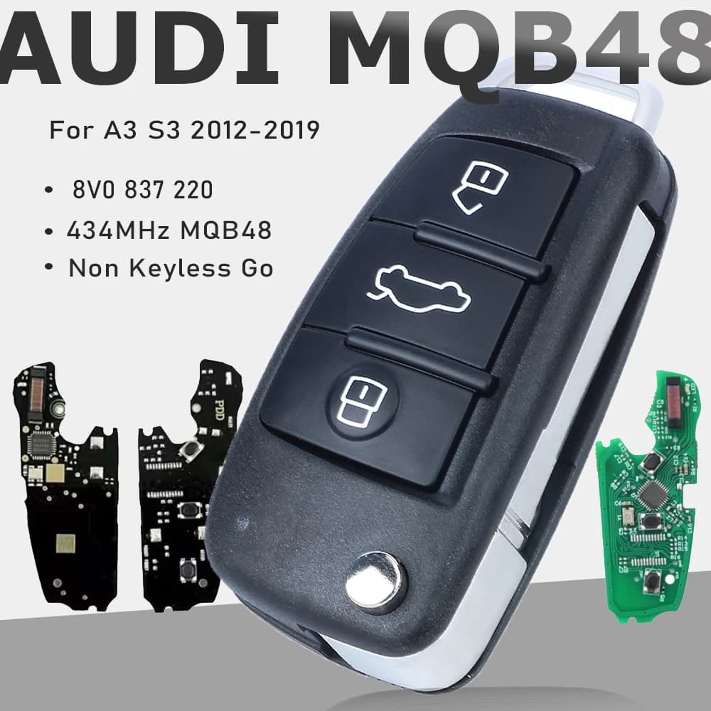 KEYECU Scheda OEM 8V0 837 220, 8V0837220 ASK 434MHz Megamos AES MQB 48 Flip Portachiavi per auto a distanza per Audi A3 S3 2012-2019