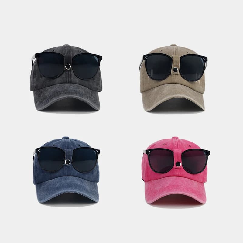 Washed Baseball Cap with Sunglasses Holder Clip Adjustable Casual Sun Hat for Men Women Outdoor Sports