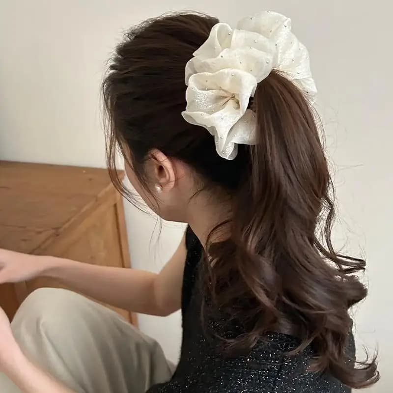 Fashion Elegant Flower Clip Resin Bow Mesh Vertical Clip Korean Style Women Ponytail Holder For Gifts Solid Color Hair Accessory