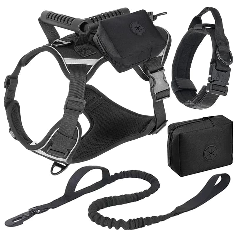 4-piece set Escape Proof Reflective Dog Harness No Pull Tactical Vest for Large Dogs Walking Outdoor