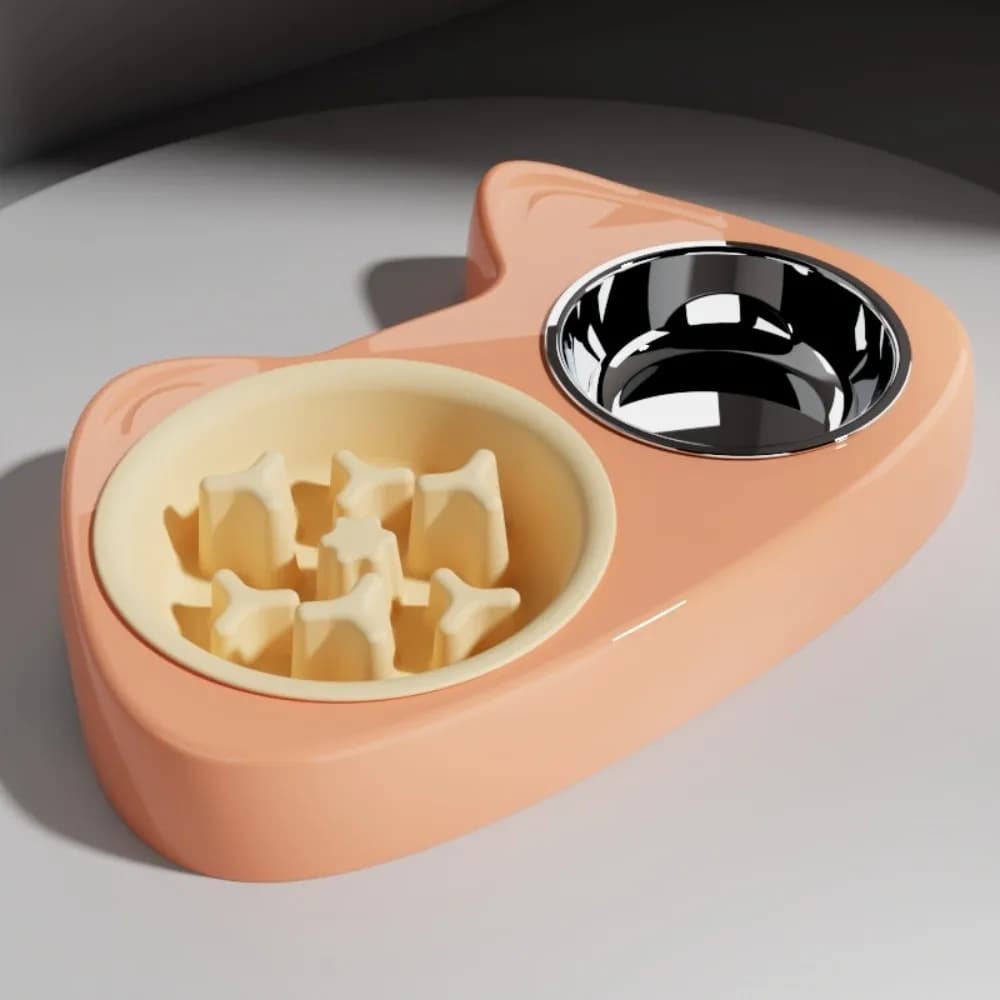 Ciotola 2-in-1 per Animali Domestici con Alimentazione Lenta, Doppia Ciotola Spessa Anti-Soffocamento, Base Antiscivolo, Ciotola Interattiva per Acqua e Cibo per Gatti e Gattini