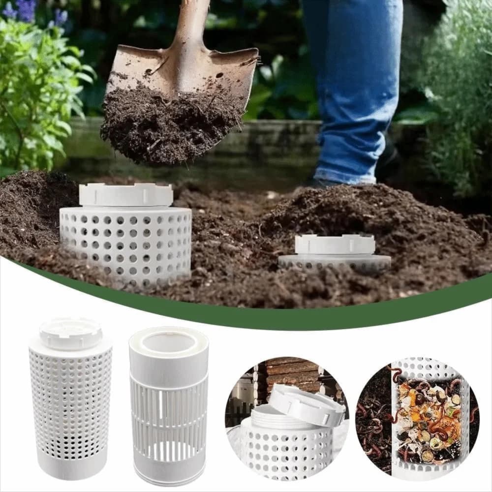 Compostiera in Plastica Utile e Funzionale, Facile da Montare, Compostiera Interrata con Filtro di Drenaggio, Kit Compostiera da Esterno per Giardino Domestico