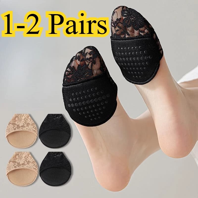1/2 paia donne sexy pizzo toe-cover calzini pelle no show avampiede pastiglie antiscivolo fondo in silicone piedi cura calzini inserti tacchi alti