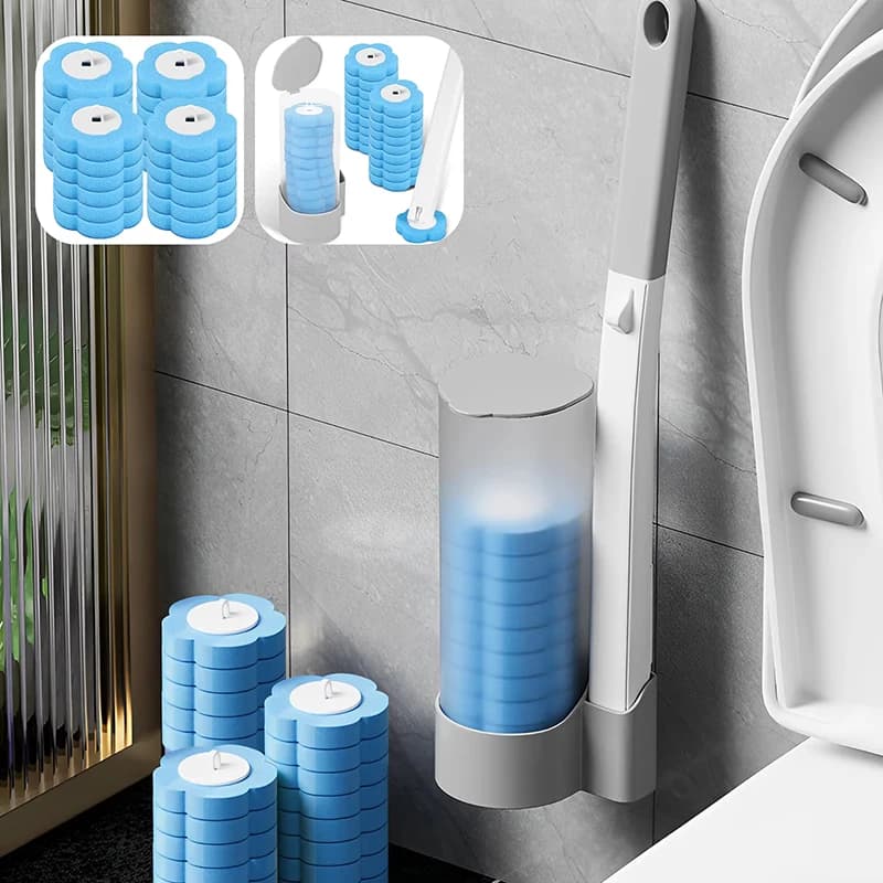 Un nuovo set di scopino per WC con copertura automatica e base, testina in spugna usa e getta, spazzola per pulizia a parete, accessori per il bagno