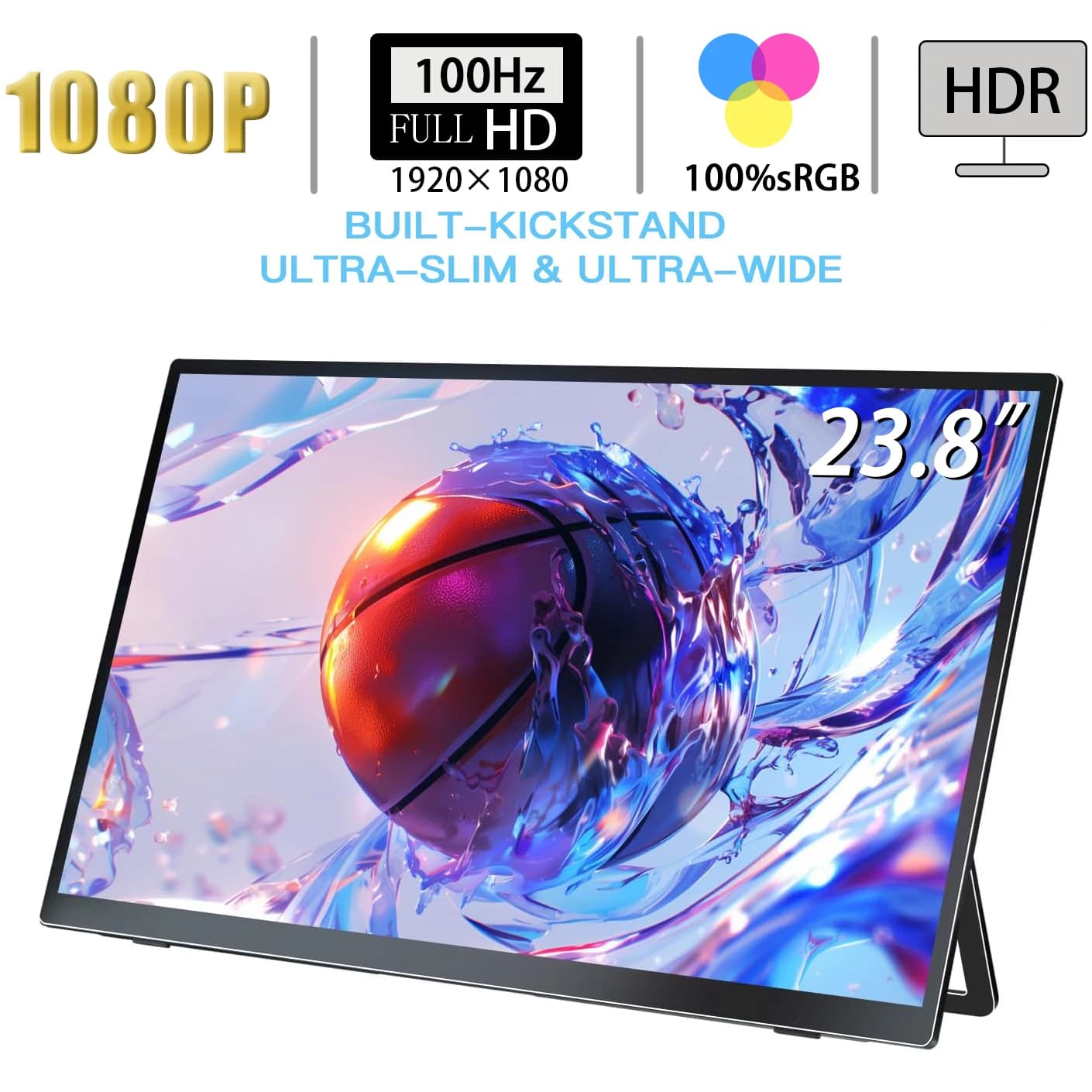 Portable 1080P Split screen monitor 23.8 inch Monitor 100Hz HDMI Gaming Extended Display For Switch/PS4/Xbox/Raspberry Pi