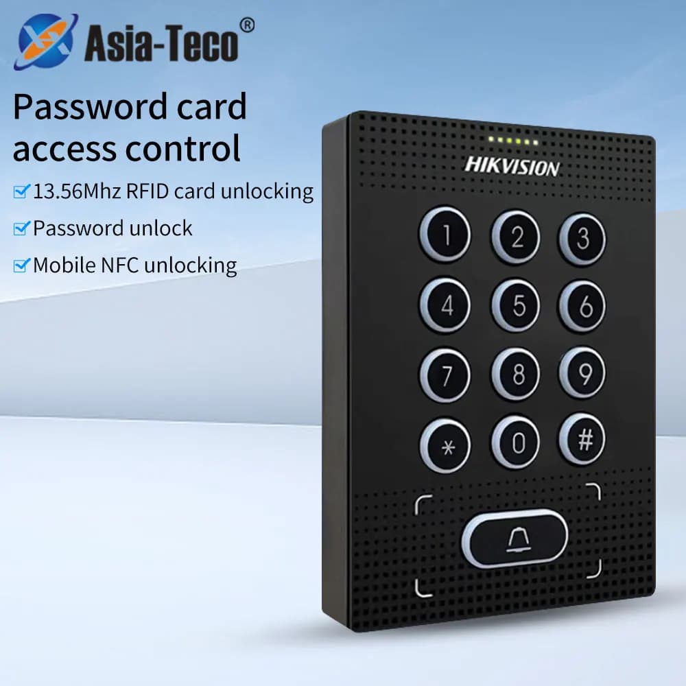 Hikvision Tastiera di controllo accessi NFC autonoma e lettore di schede Wiegand, ingresso allarme campanello 13,56 Mhz Scheda CPU Password Porta aperta