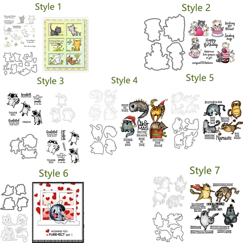 Different cartoons cute cats fustelle in metal and transparent stamp for paper cards embossed DIY Album of hand-crafted hand stamps